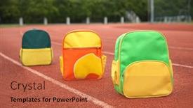  Presentation with playground - Slides having colourful-children-schoolbags-outdoors background and a red colored foreground