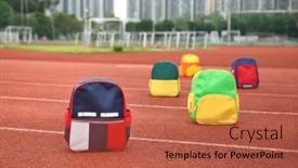  Presentation with playground - PPT theme having colourful-children-schoolbags-outdoors background and a red colored foreground