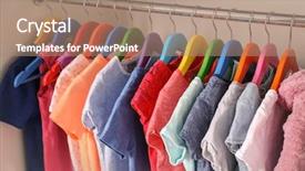  Presentation with clothes - Amazing PPT layouts having colourful clothes on hangers backdrop and a coral colored foreground
