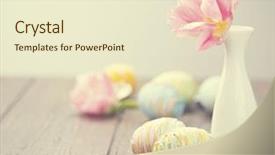  Presentation with colourful flower - PPT theme enhanced with colourful eggs and tulip flower background and a cream colored foreground
