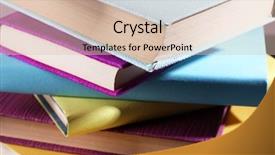  Presentation with tan book stack stacks of books - Audience pleasing presentation theme consisting of colourful hardback and paperback book backdrop and a lemonade colored foreground