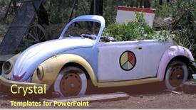  Presentation with colourful flower - Slides featuring colourful-hippie-volkswagen-flower-pot background and a tawny brown colored foreground