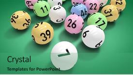  Presentation with lottery - Presentation having colourful lottery balls against green background and a ocean colored foreground