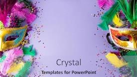  Presentation with mardi gras - PPT theme consisting of colourful-mardi-gras-beads-feathers background and a light blue colored foreground