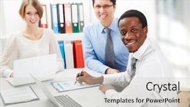  Presentation with multicultural people together - Slide deck with colourful multicultural figures - group of business people having background and a soft green colored foreground