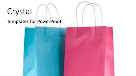  Presentation with paper - Colorful slides enhanced with colourful paper shopping bags isolated backdrop and a white colored foreground