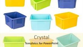  Presentation with plastic containers - PPT theme having colourful-plastic-containers-isolated background and a blonde colored foreground