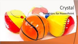  Presentation with red blue yellow - Slide set enhanced with colourful red blue green yellow toy ball on white background background and a sky blue colored foreground