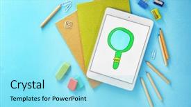  Presentation with turquoise - Presentation theme enhanced with colourful stationery and tablet background and a arctic colored foreground