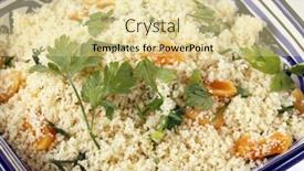  Presentation with couscous - Beautiful PPT theme featuring colourful tunisian blue and white bowl with couscous mixed with chopped dried apricots and fresh parsley backdrop and a blonde colored foreground