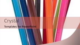  Presentation with crayon - Slide deck with colouring crayon pencils isolated on white background background and a red colored foreground