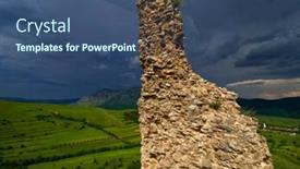  Presentation with tower - Colorful presentation design enhanced with coltesti-fortress-tower-from-trascau backdrop and a ocean colored foreground