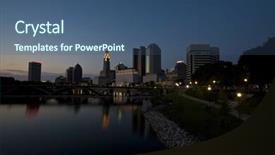  Presentation with columbus - PPT theme consisting of columbus ohio from the main street bridge showing the new riverwalk scioto mile background and a ocean colored foreground