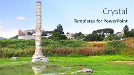  Presentation with seven wonder of world - PPT theme having column-and-ruins-of-temple background and a sky blue colored foreground