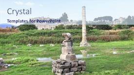  Presentation with seven wonder of world - Presentation design featuring column-and-ruins-of-temple background and a sky blue colored foreground