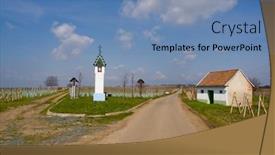  Presentation with crucifixion - Colorful slides enhanced with column of crucifixion in beautiful czech wineyard landscape backdrop and a teal colored foreground