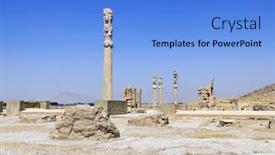  Presentation with world heritage - PPT theme having columns-and-ruins-of-apadana background and a light blue colored foreground