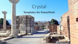  Presentation with saint - Slide deck featuring columns-in-ruins-of-saint background and a light blue colored foreground