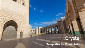  Presentation with 5 columns - Colorful PPT theme enhanced with columns of hassan ii mosque backdrop and a violet colored foreground