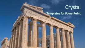  Presentation with greek column - PPT layouts having columns of parthenon temple background and a ocean colored foreground