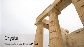  Presentation with ancient greek pillars and columns - Cool new slides with columns of the acropolis propilea backdrop and a coral colored foreground
