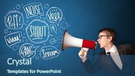  Presentation with yelling - PPT layouts having comando de voz - guy in suit yelling background and a ocean colored foreground