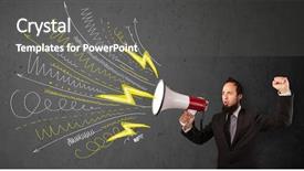  Presentation with leader - Presentation design with comando de voz - leader guy shouting into megaphone background and a  colored foreground