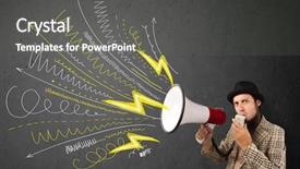  Presentation with leader - Colorful PPT theme enhanced with comando de voz - leader guy shouting into megaphone backdrop and a gray colored foreground