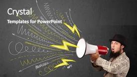  Presentation with leader - Presentation theme having comando de voz - leader guy shouting into megaphone background and a dark gray colored foreground