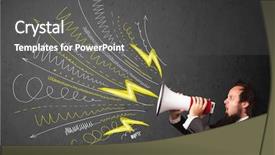  Presentation with leader and communicate - Amazing theme having comando de voz - leader guy shouting into megaphone backdrop and a  colored foreground