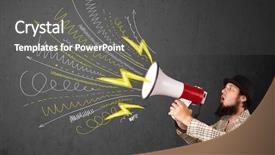  Presentation with army leader - Colorful PPT layouts enhanced with comando de voz - leader guy shouting into megaphone backdrop and a  colored foreground