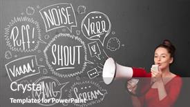  Presentation with pretty girl - Slide set featuring comando de voz - pretty girl yelling into megaphone background and a  colored foreground