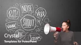  Presentation with pretty girl - Slide set having comando de voz - pretty girl yelling into megaphone background and a dark gray colored foreground