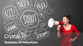  Presentation with pretty girl - Cool new presentation theme with comando de voz - pretty girl yelling into megaphone backdrop and a  colored foreground