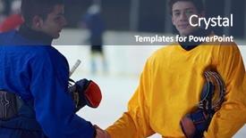 Presentation with ice hockey - Audience pleasing slide deck consisting of comaps - ice hockey sport players comptetition backdrop and a  colored foreground