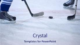  Presentation with sports hockey puck on ice - Slide set featuring comaps - ice hockey sport players comptetition background and a sky blue colored foreground