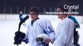  Presentation with sports hockey puck on ice - Presentation design consisting of comaps - ice hockey sport players comptetition background and a  colored foreground
