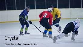  Presentation with sports hockey puck on ice - Cool new PPT layouts with comaps - ice hockey sport players backdrop and a  colored foreground