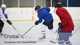  Presentation with ice hockey - PPT layouts featuring comaps - ice hockey sport players background and a light gray colored foreground