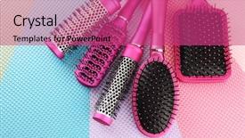  Presentation with brush - PPT layouts consisting of comb brushes on bright background background and a coral colored foreground