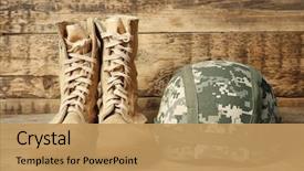  Presentation with combat boots - Audience pleasing PPT layouts consisting of combat boots and military backdrop and a coral colored foreground