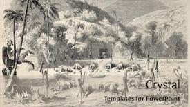  Presentation with primitive drawing - Slide deck featuring combat in primitive central america background and a mint green colored foreground