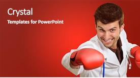  Presentation with rubber gloves doctor puts - Slide deck featuring combat medicine - doctor wearing boxing gloves isolated background and a  colored foreground