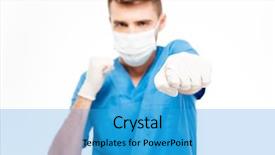  Presentation with security camera access 360 - Beautiful slide set featuring combat medicine - male doctor hitting at camera backdrop and a teal colored foreground