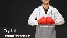  Presentation with black hands - Theme enhanced with combat medicine - young doctor wearing boxing gloves background and a dark gray colored foreground
