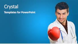  Presentation with invitation - Slide deck consisting of combat medicine - young doctor wearing boxing gloves background and a teal colored foreground