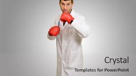 Presentation with boxing - PPT layouts with combat medicine - young doctor wearing boxing gloves background and a light gray colored foreground