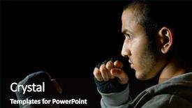  Presentation with young athletes box jumping - Amazing PPT theme having combat sports - young man boxing at night backdrop and a  colored foreground