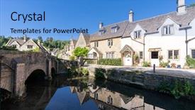  Presentation with england - Presentation with combe village in cotswolds england background and a teal colored foreground