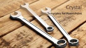  Presentation with wooden - Slide deck with combination-wrenches-on-wooden-background background and a coral colored foreground